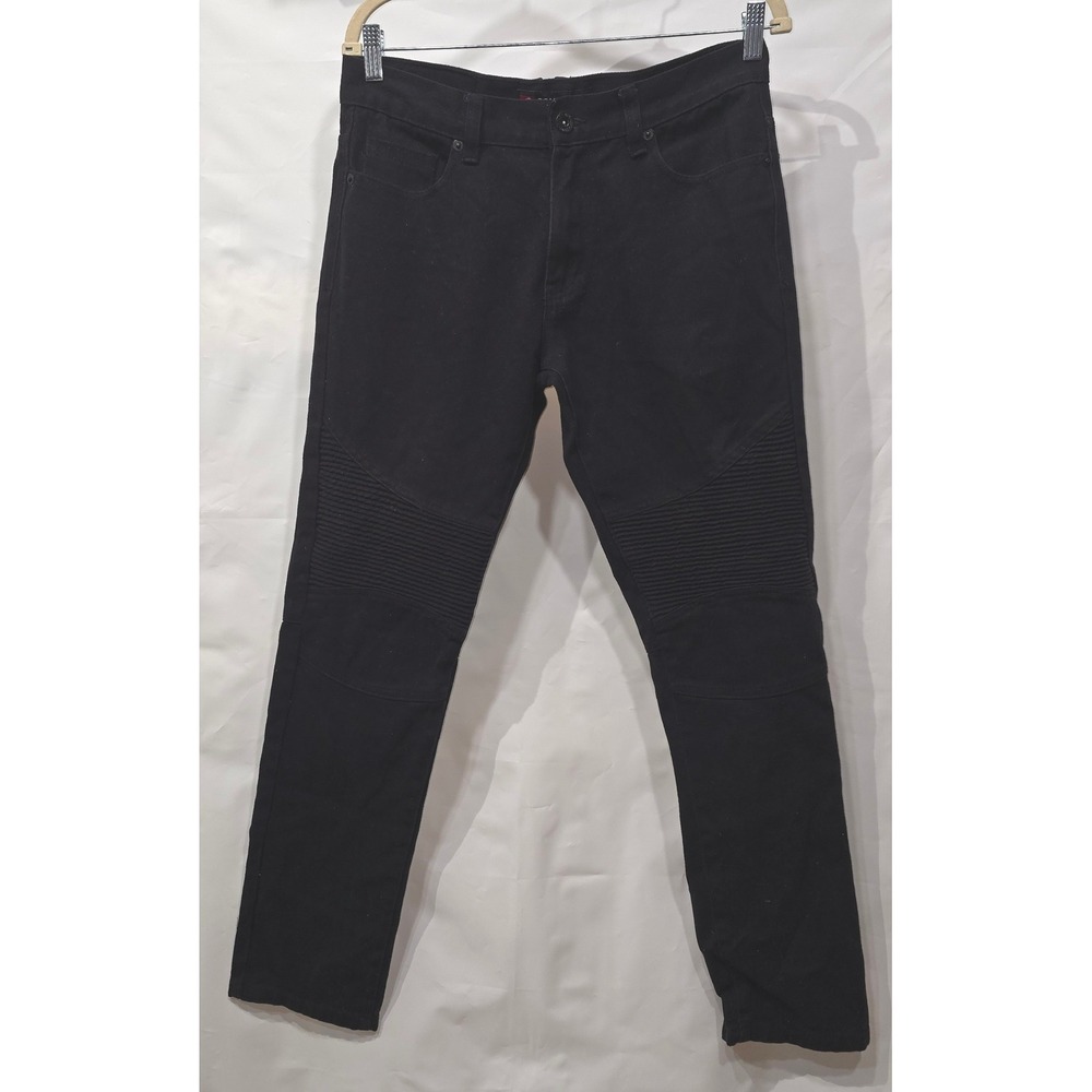 Southpole Mens Black Moto Denim Jeans Ribbed Knee Streetwear 32x34 Slim Fit
